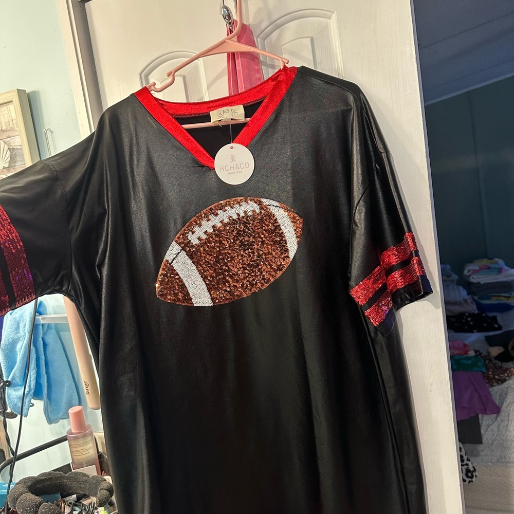 Fantastic Fawn Black and Red Football Mini Dress